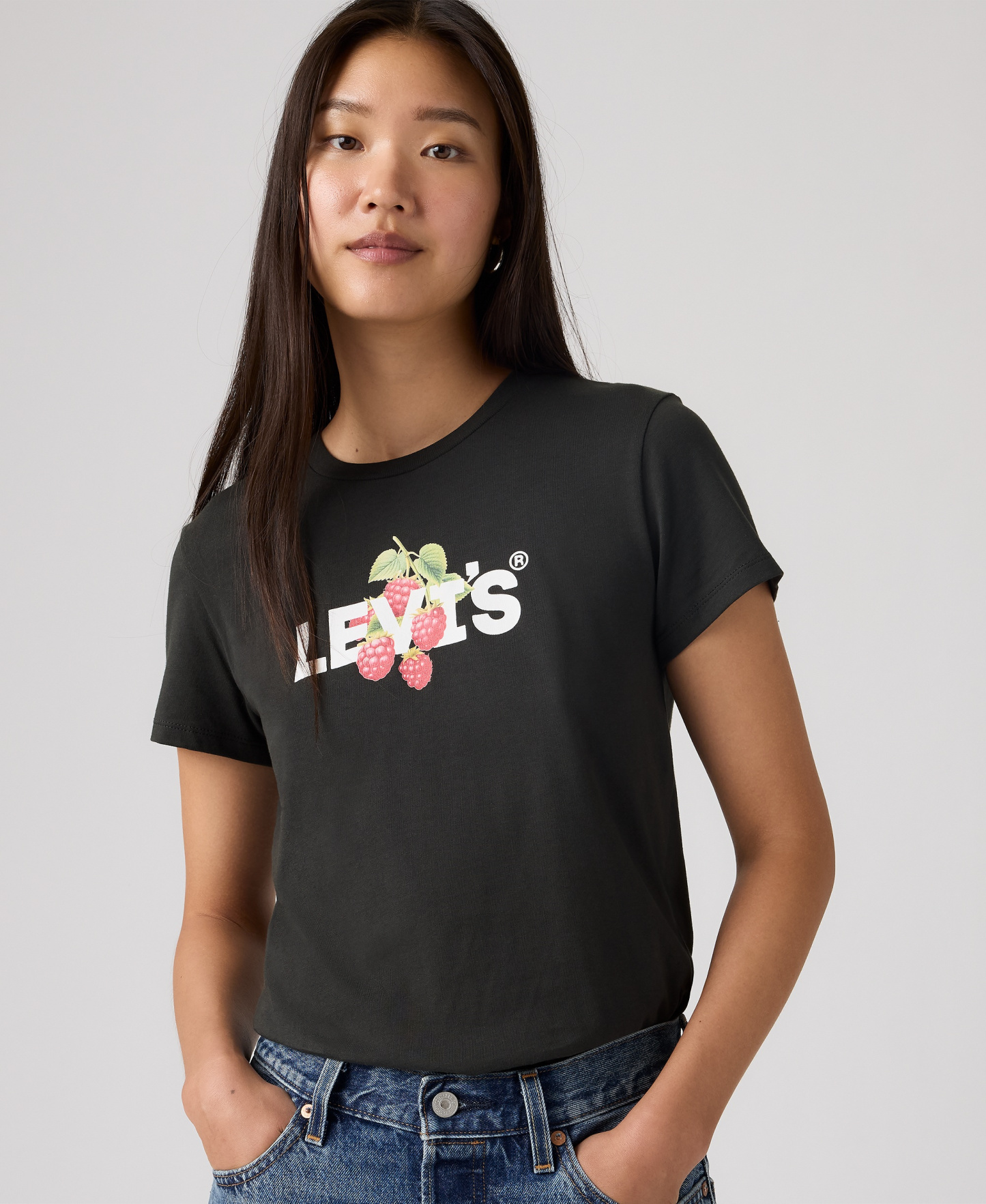 Levi's Women's Perfect Graphic Logo Cotton T-Shirt - Raspberry Hl Logo Pirate Black