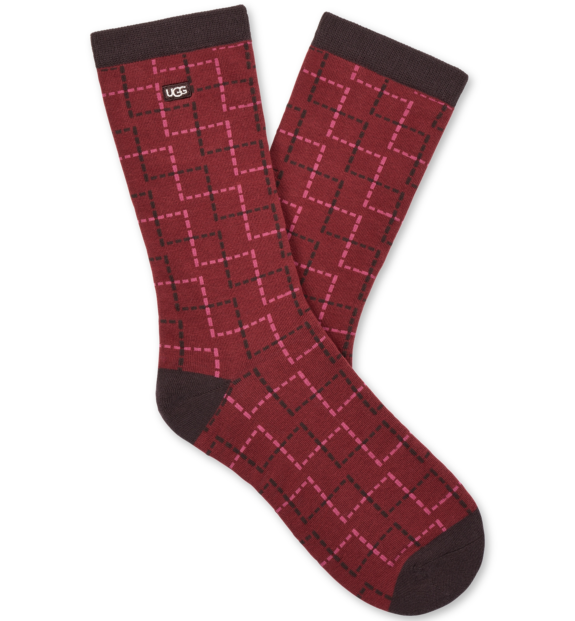 UGG® Women's Fuzzy Crew Socks, 3-Pair - Classic Boot / Plaid / Coffee Berry