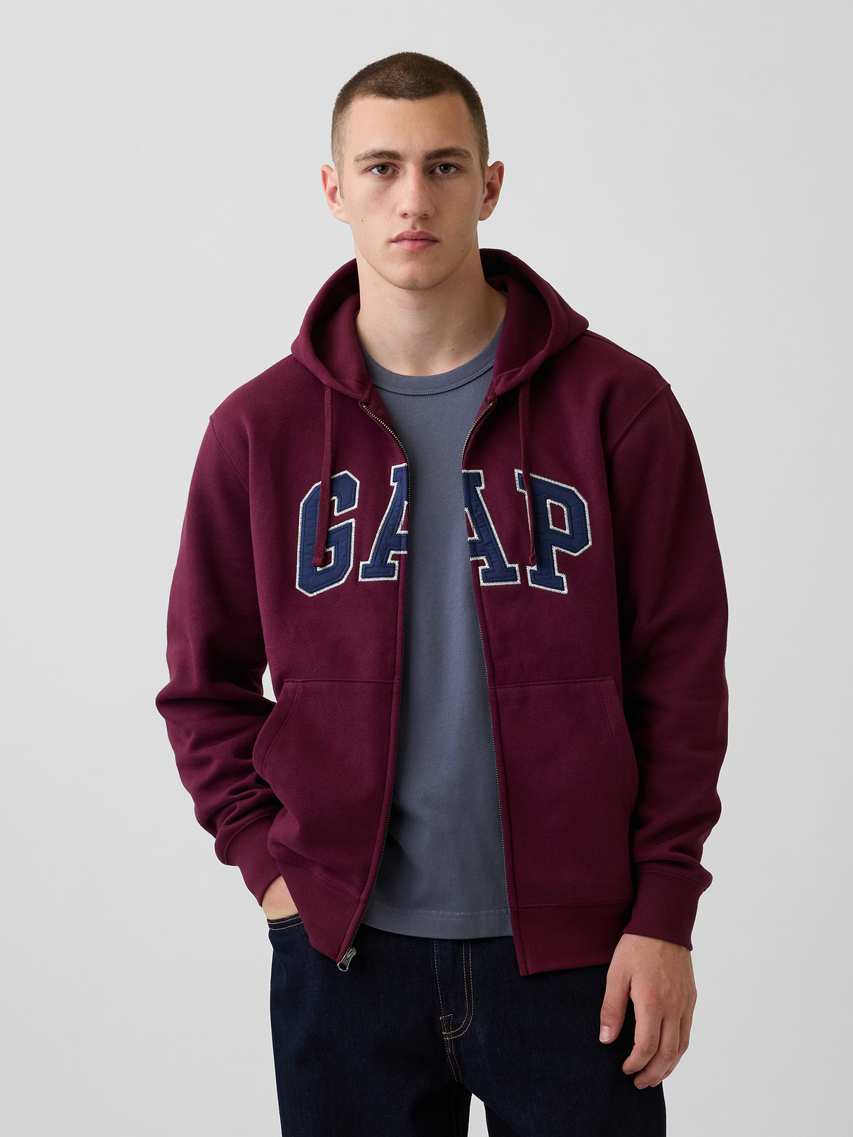 Adult VintageSoft Arch Logo Zip Hoodie - Tuscan red
