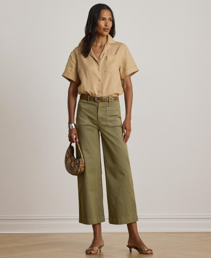 Lauren Ralph Lauren Women's Linen Short-Sleeve Camp Shirt - Birch Tan