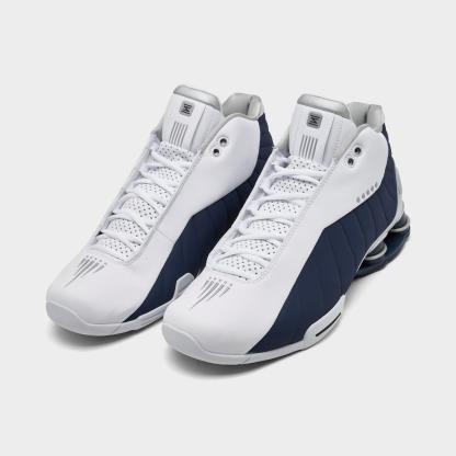 Men's Nike Shox BB4 Basketball Shoes - White/Midnight Navy/Metallic Silver