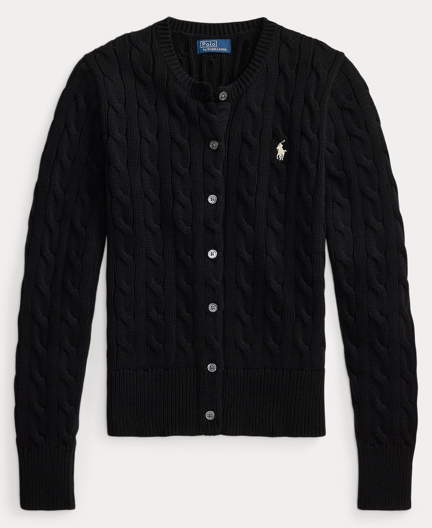 Polo Ralph Lauren Women's Cable-Knit Cotton Crewneck Cardigan Sweater - Polo Black