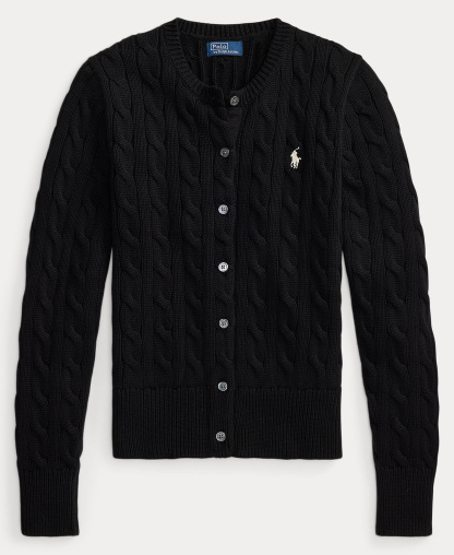 Polo Ralph Lauren Women's Cable-Knit Cotton Crewneck Cardigan Sweater - Polo Black