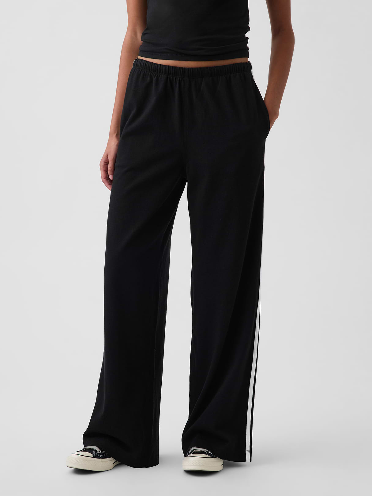Knit Relaxed Track Pants - Black with white stripe