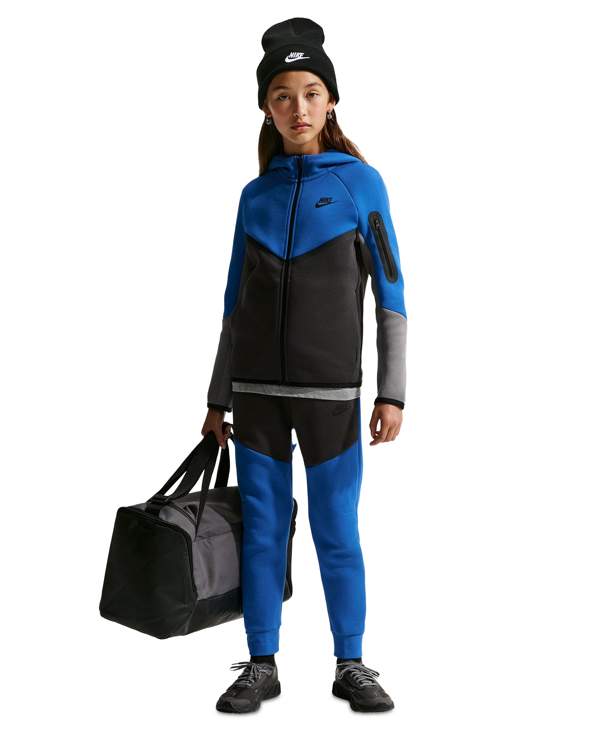 Nike Boys' and Girls' 7-20 Sportswear Tech Fleece Full-Zip Hoodie - Game Royal/Anthracite/Smoke Gray/Black
