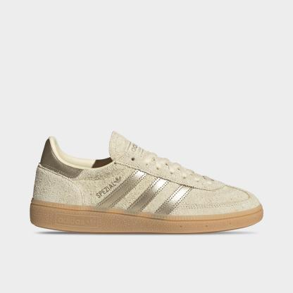 Women's adidas Originals Handball Spezial Casual Shoes - Part 4 - Warm Vanilla/Thermal Chrome/Gum - Left shoe facing left. Outside of the shoe.