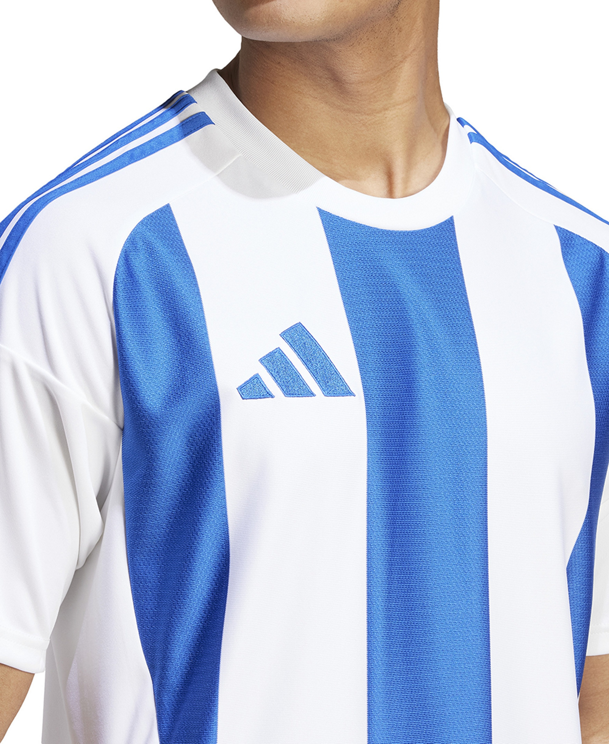 adidas Men's Stripe Logo Jersey T-Shirt - White / Royal