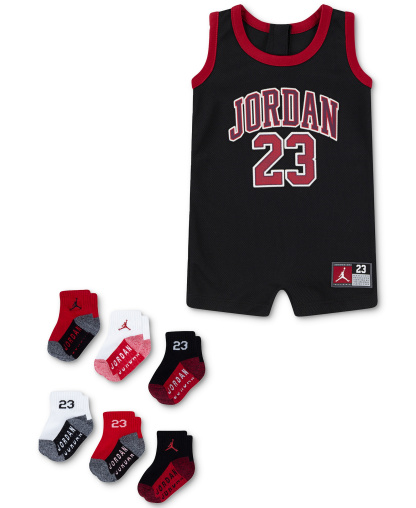 Jordan Baby Jumpman 23 Jersey Romper & 6-Pack Core Jumpman Ankle Socks - University Blue