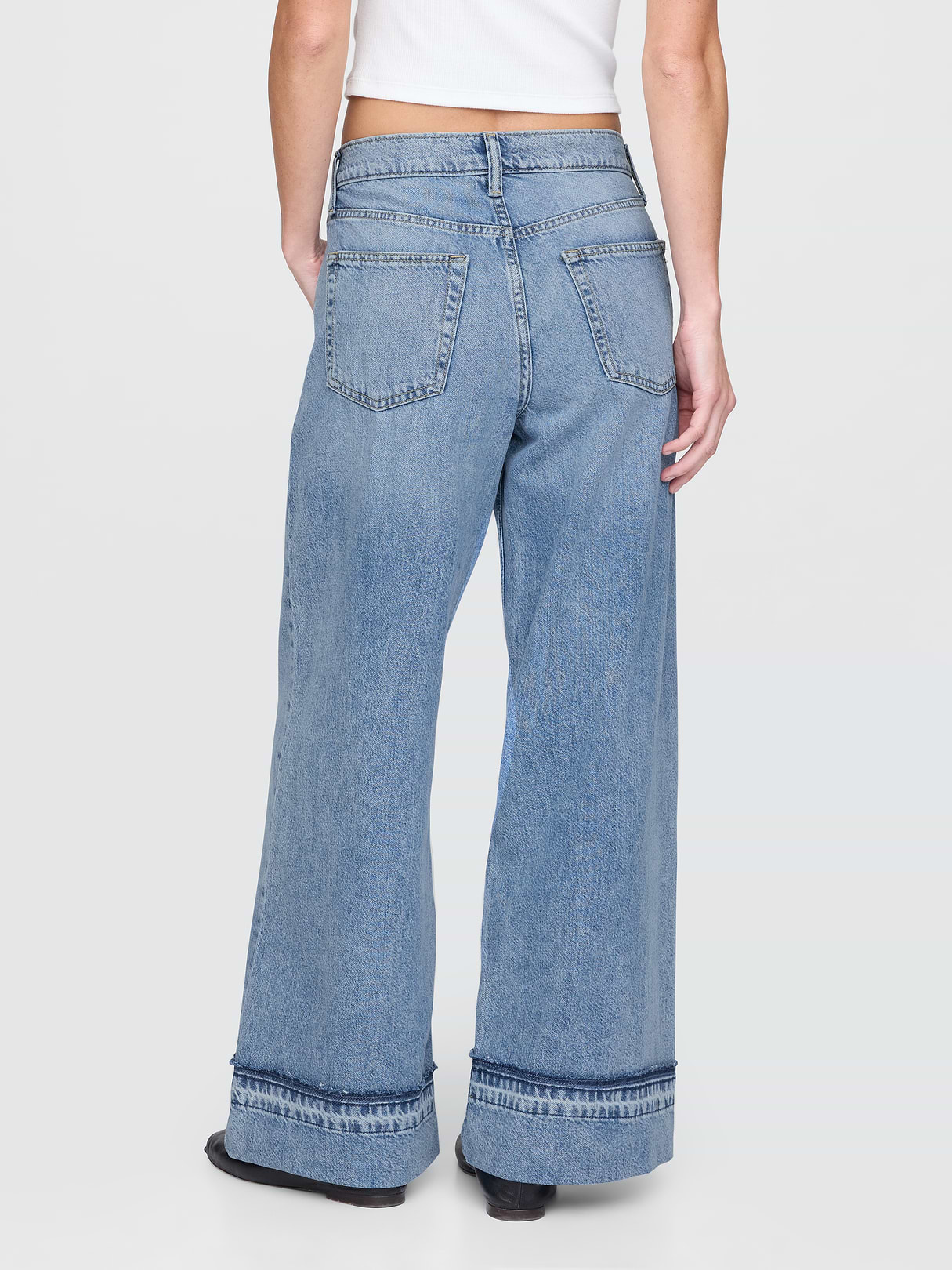Mid Rise Denim Stripe Baggy Jeans - Medium wash
