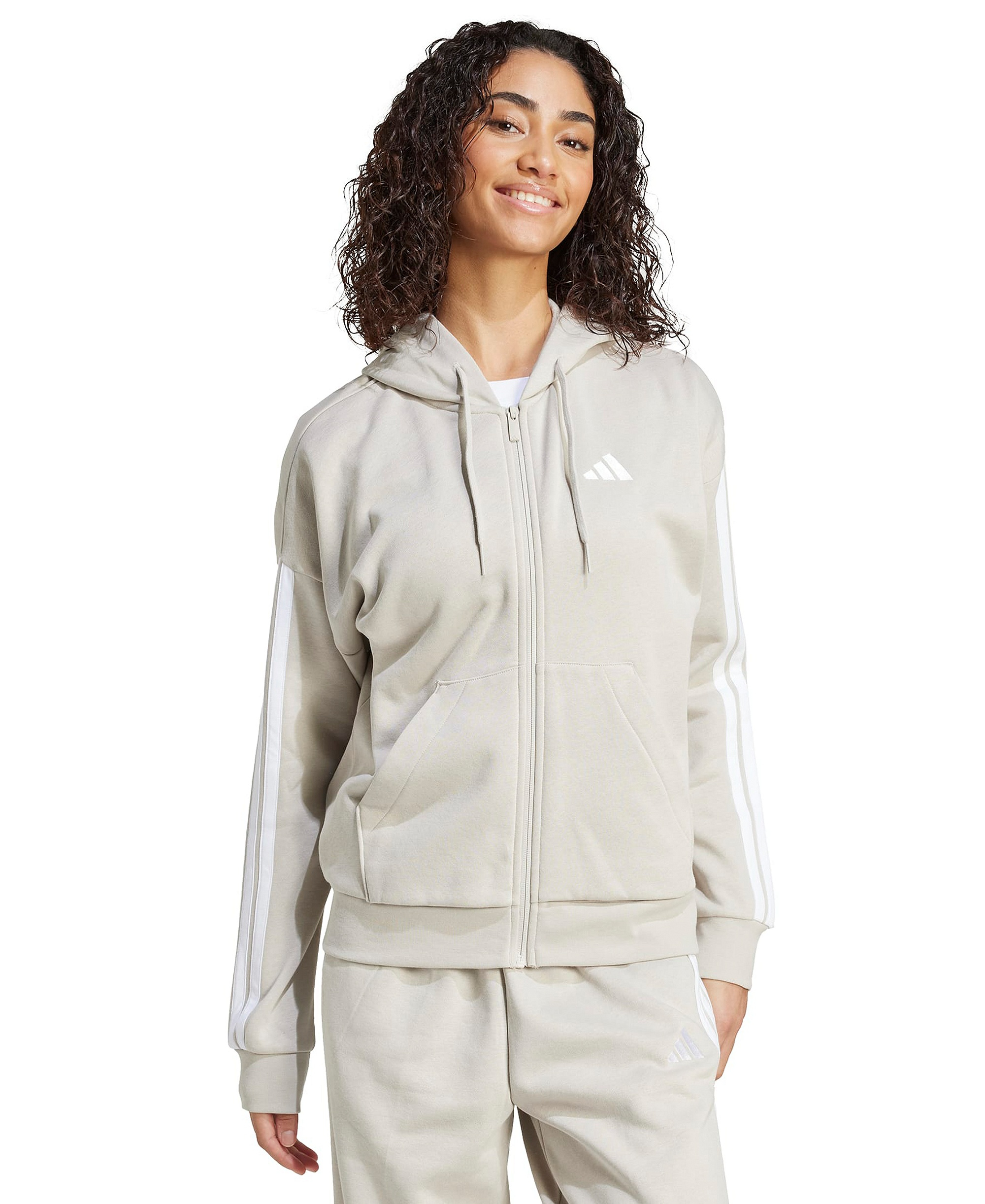 adidas Women's 3-Stripe Fleece Full-Zip Hoodie - Wonder Alumina/White