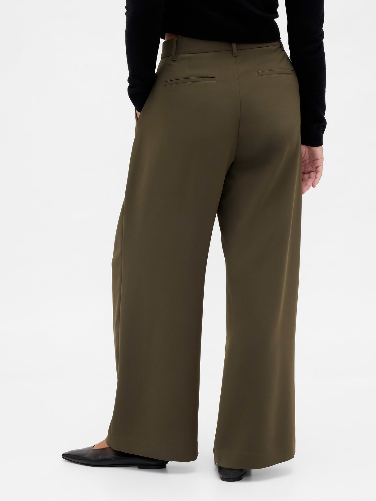 Curvy 365 High Rise Pleated Trousers - Black moss green