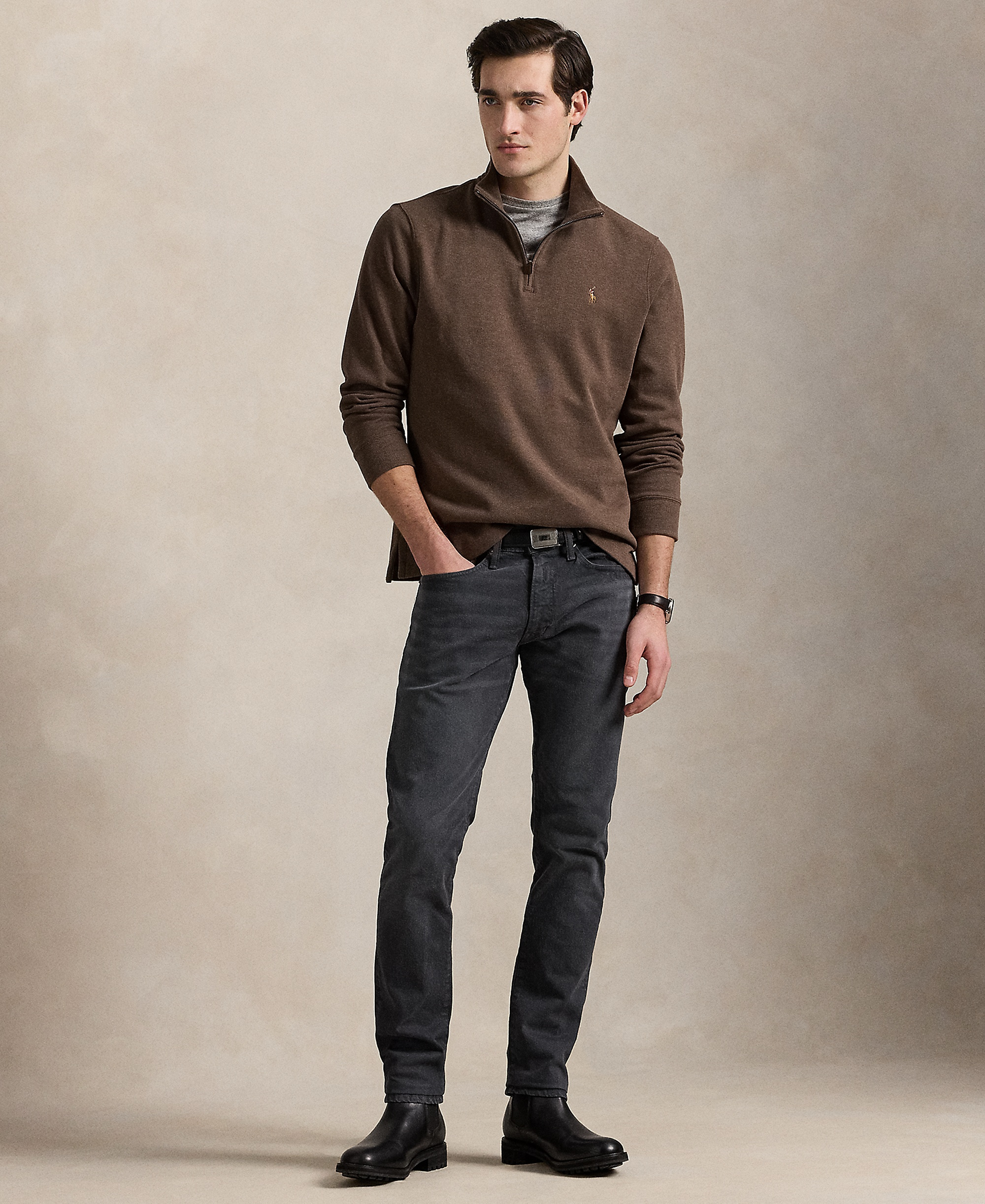Polo Ralph Lauren Men's Estate-Rib Cotton Quarter-Zip Sweater - Nutmeg Brown Heather