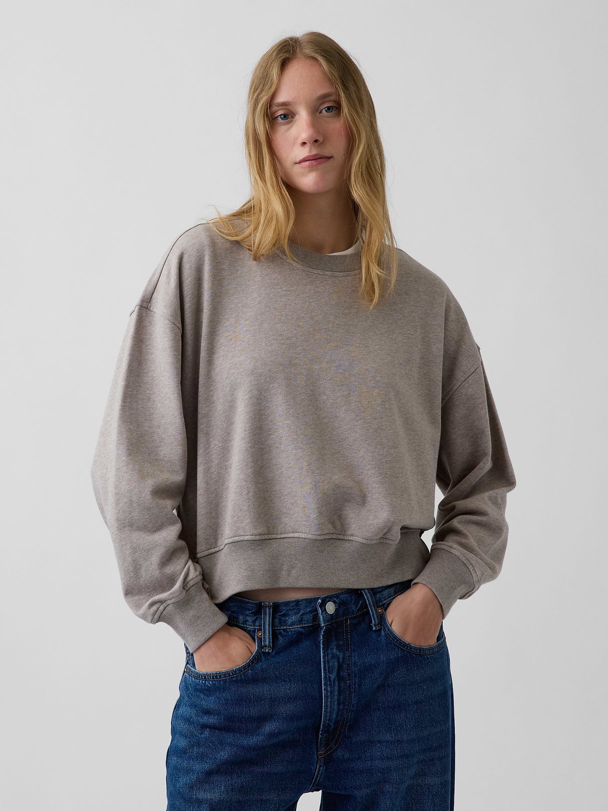 VintageSoft Terry Oversized Wedge Side-Slit Sweatshirt - Light brown