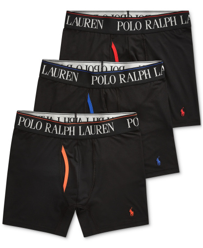 Polo Ralph Lauren Men's 3-Pack 4-D Flex Cool Microfiber Boxer Briefs - Black Assorted