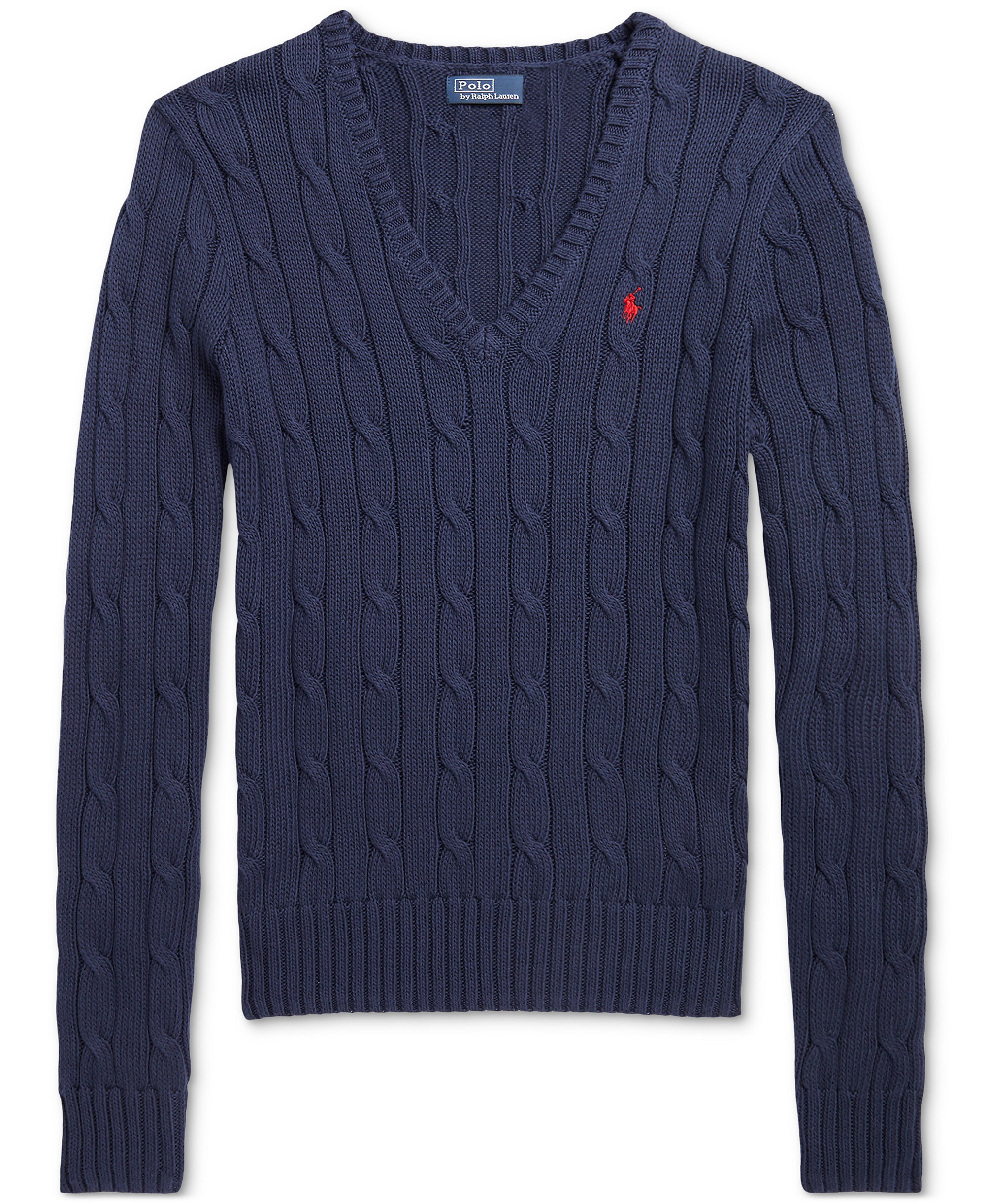 Polo Ralph Lauren Women's Cable-Knit Cotton V-Neck Sweater - Hunter Navy