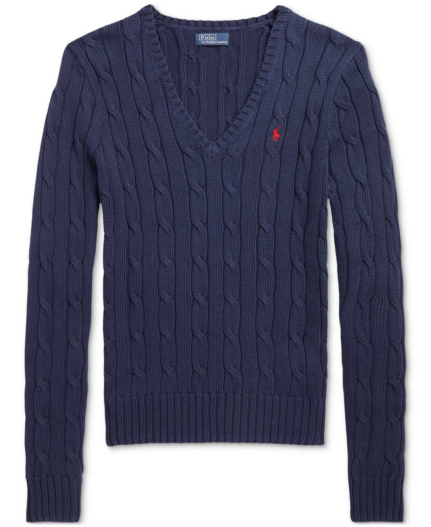 Polo Ralph Lauren Women's Cable-Knit Cotton V-Neck Sweater - Hunter Navy
