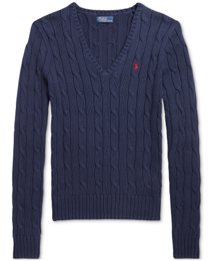 Polo Ralph Lauren Women's Cable-Knit Cotton V-Neck Sweater - Hunter Navy