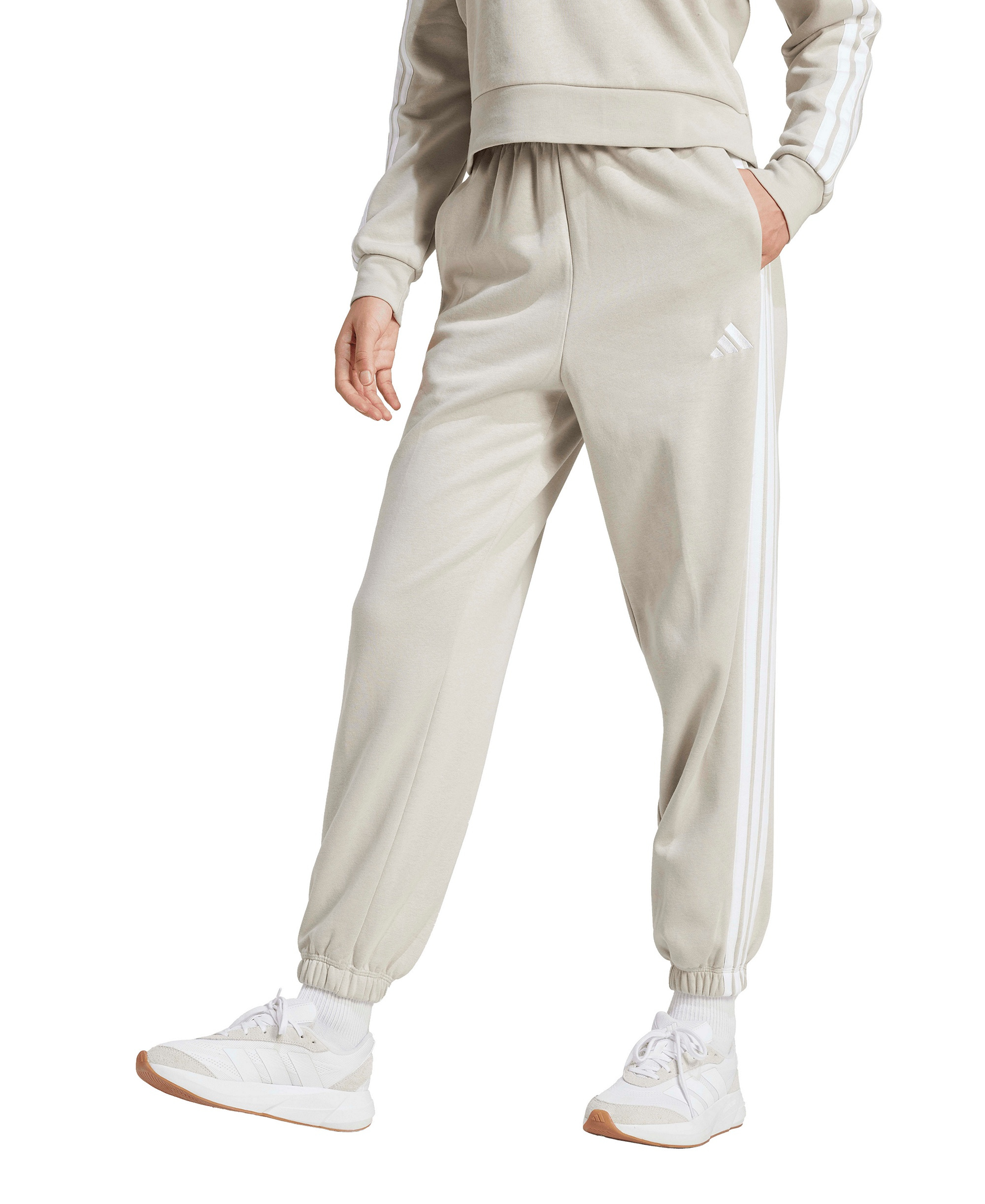 adidas Women's Essentials 3-Stripes Pull-On Fleece Loose Pants - Wonder Alumina/White