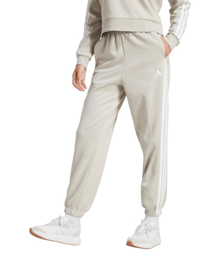 adidas Women's Essentials 3-Stripes Pull-On Fleece Loose Pants - Wonder Alumina/White