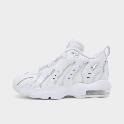 Little Kids' Nithtke Air DT Max ‘96 Low Casual Shoes - White/Metallic Silver/White/Light Smoke Grey - Left shoe facing left. Outside of the shoe.