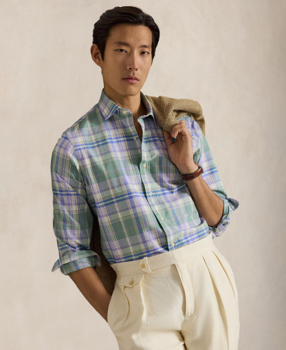 Polo Ralph Lauren Men's Classic-Fit Plaid Brushed Oxford Shirt - Faded Mint Lavender Multi