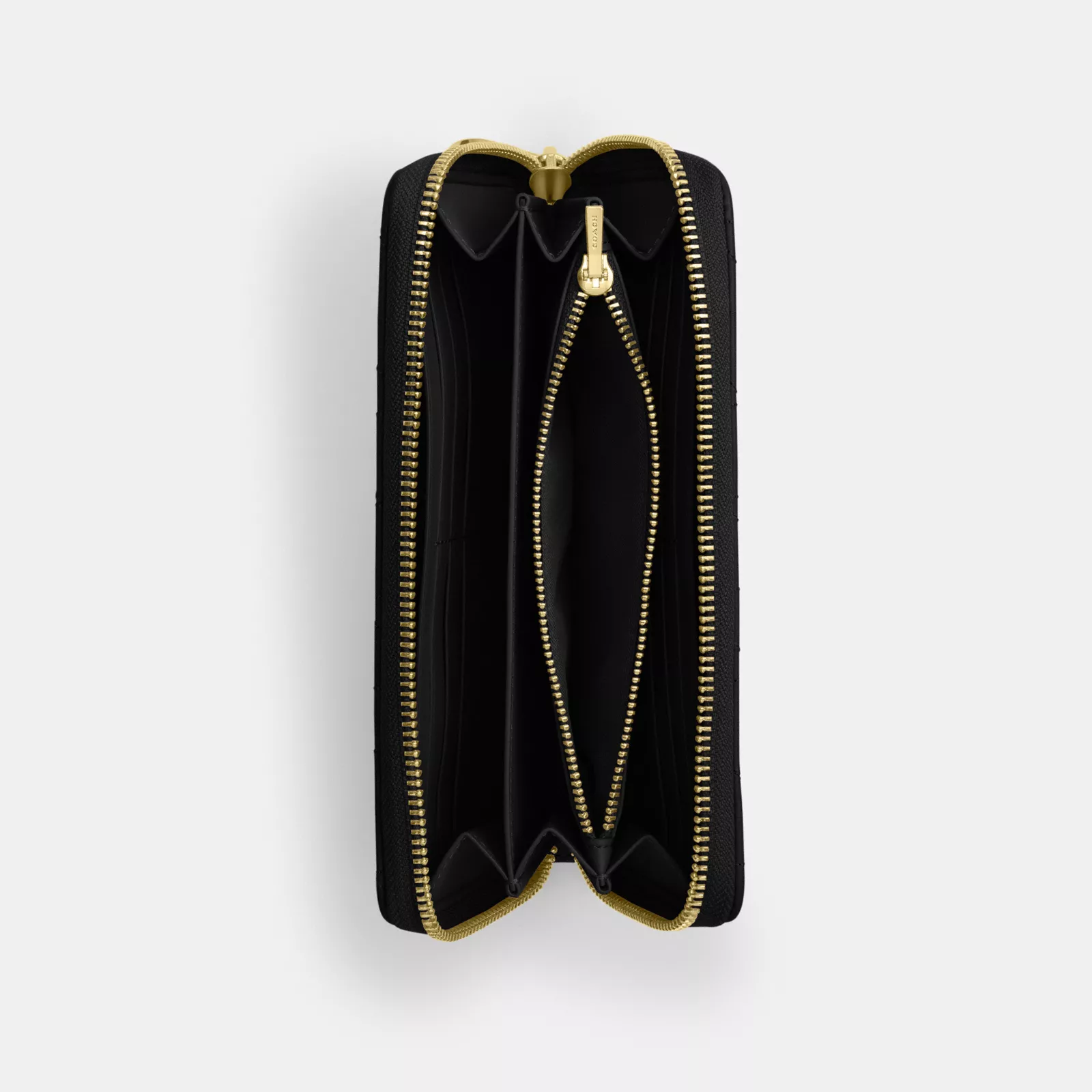 Long Zip Around Wallet With Quilting - Gold/Black - view 3