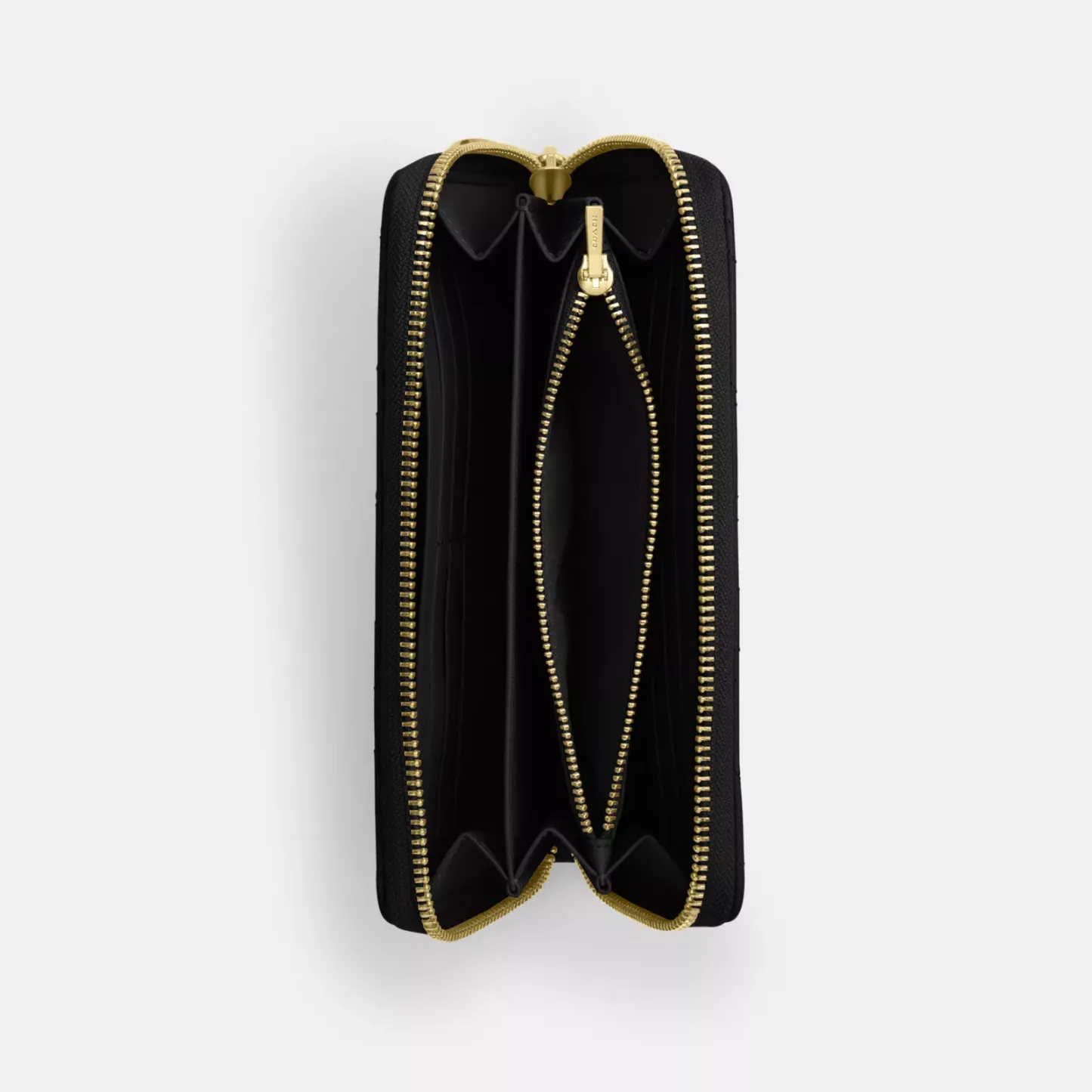 Long Zip Around Wallet With Quilting - Gold/Black - view 3