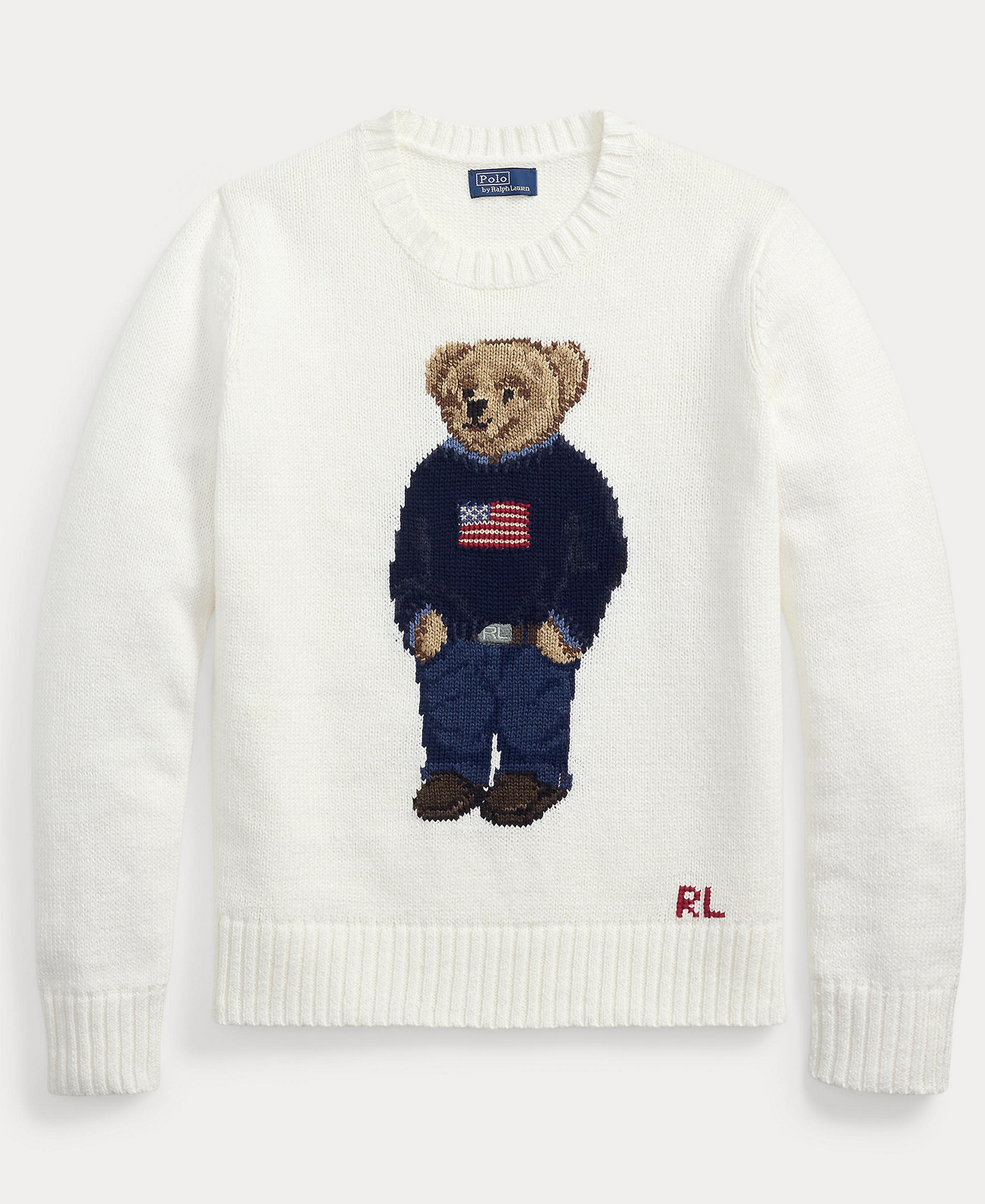 Polo Ralph Lauren Women's Polo Bear Linen-Cotton Crewneck Sweater - White