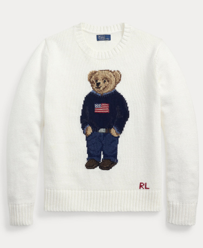 Polo Ralph Lauren Women's Polo Bear Linen-Cotton Crewneck Sweater - White