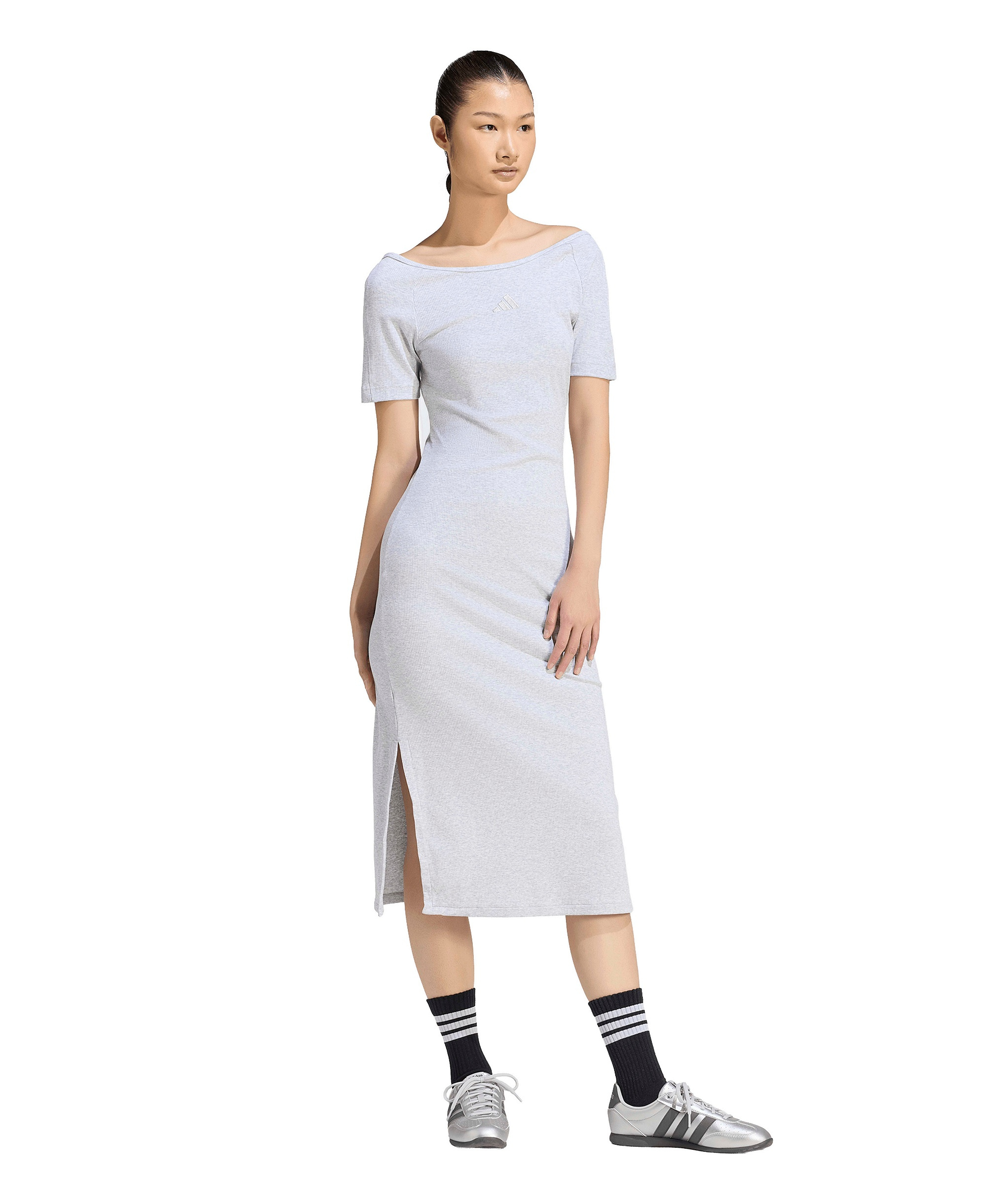 adidas Women's Logo Ribbed Dress - Light Gray