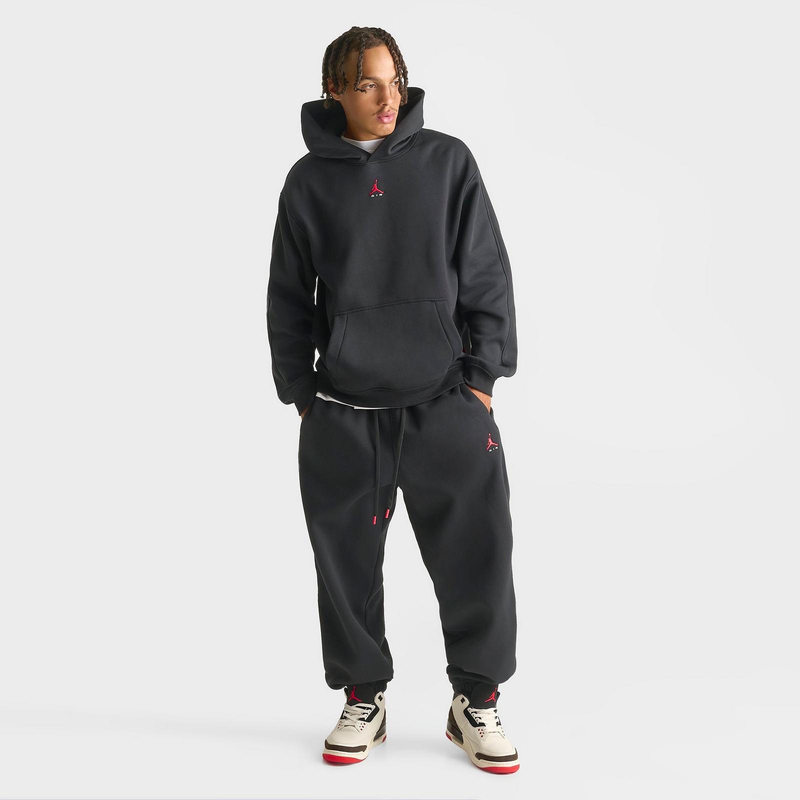 Men's Jordan Brooklyn Jumpman Air French Terry Jogger Pants - Black/University Red - view 2