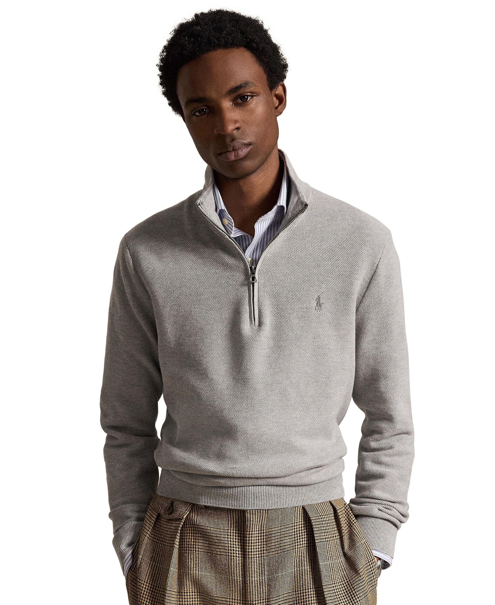 Polo Ralph Lauren Men's Mesh-Knit Cotton Quarter-Zip Sweater - Andover Heather