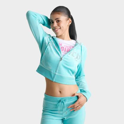 Women's Juicy Couture Bling Front Leopard Print Full-Zip Hoodie - Teal