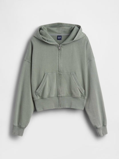 VintageSoft Terry Oversized Wedge Zip Hoodie - Gasoline green