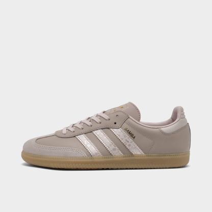 Big Kids' adidas Originals Samba OG Casual Shoes - Part 2 - Wonder Taupe/Putty Mauve/Gold Metallic - Left shoe facing left. Outside of the shoe.