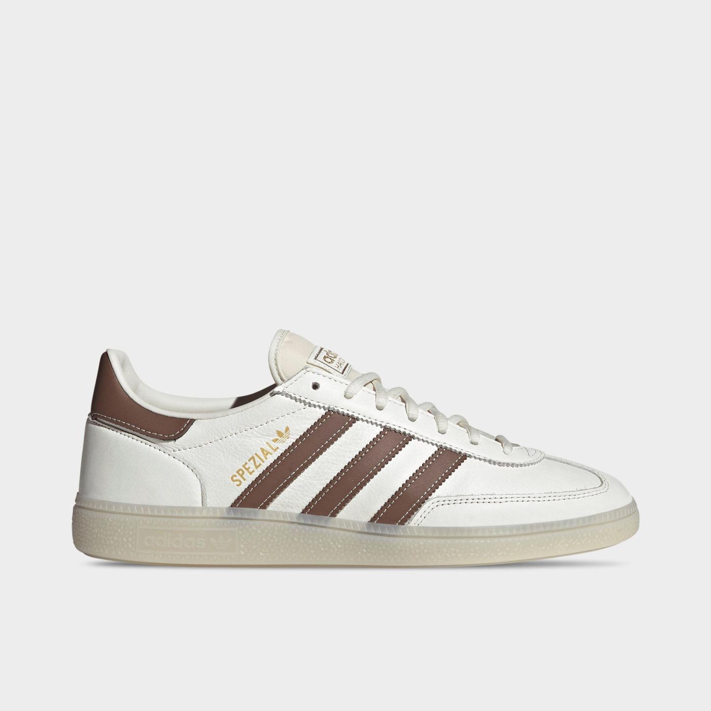 Men's adidas Originals Handball Spezial Casual Shoes - Part 3 - Core White/Preloved Brown/Off White - Left shoe facing left. Outside of the shoe.
