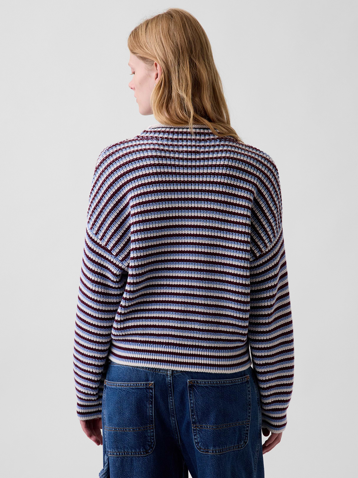 100% Cotton Oversized Rollneck Sweater - Blue stripe