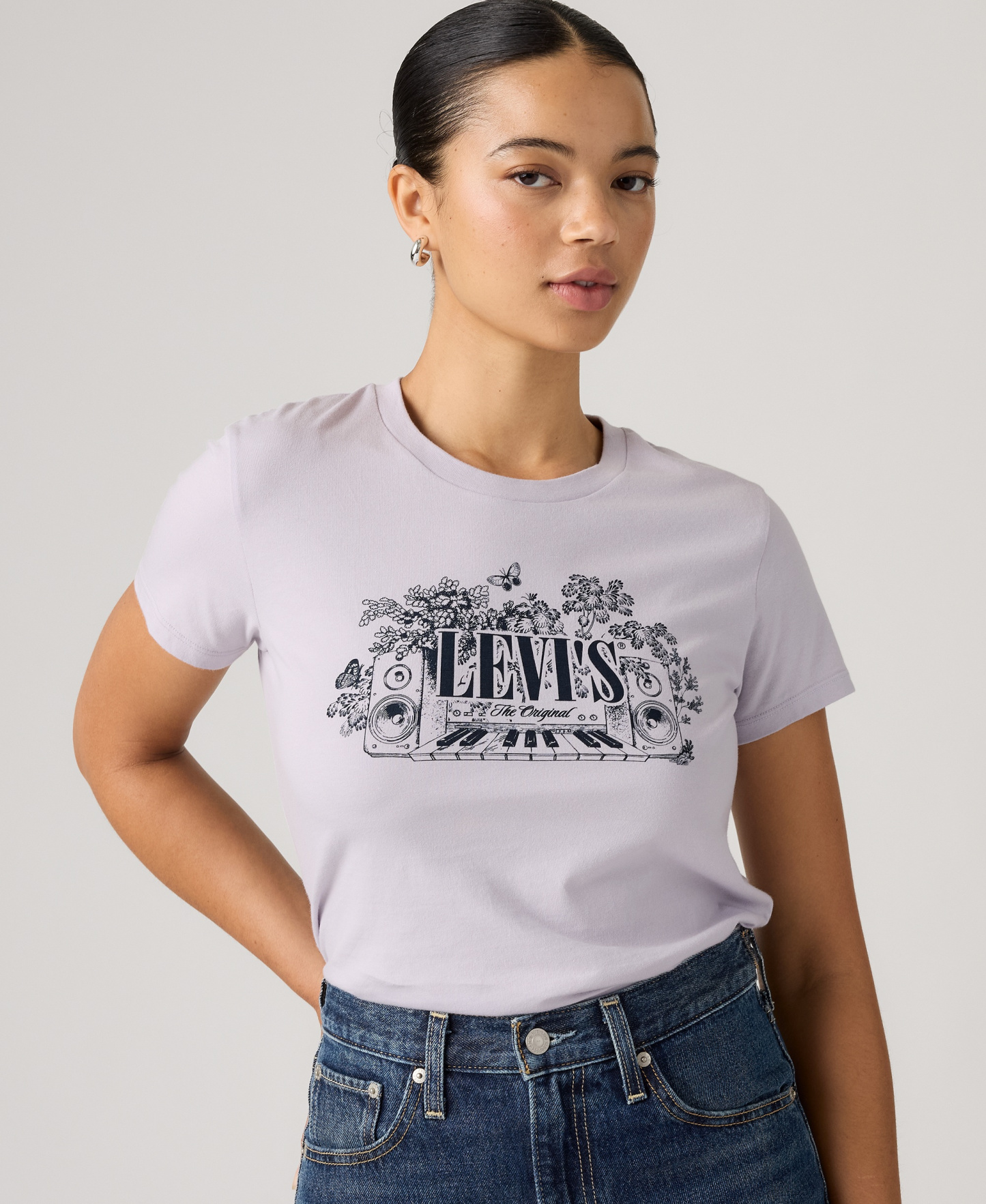Levi's Women's Perfect Graphic Logo Cotton T-Shirt - Serif Synth Lavender Blue