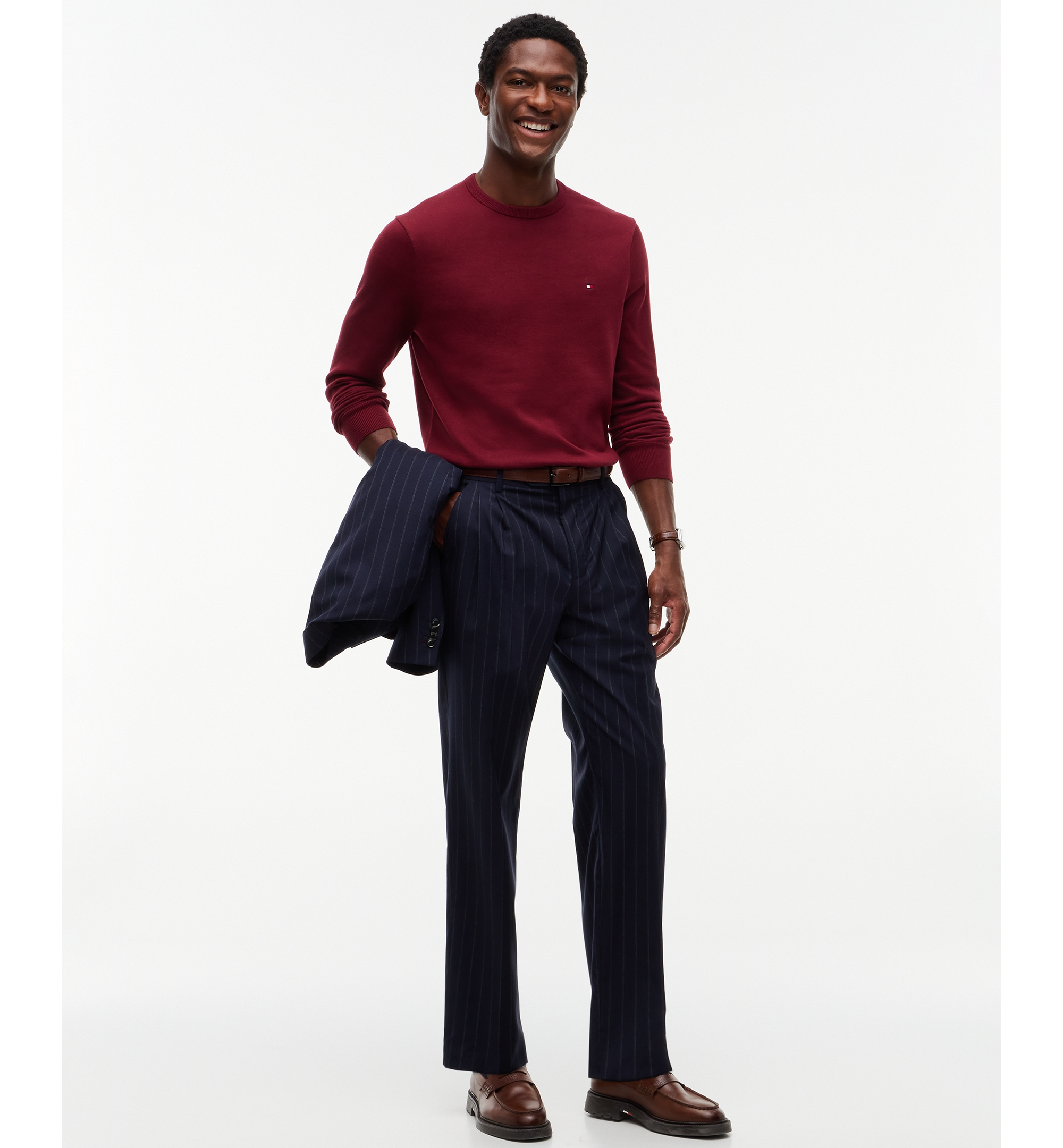 Tommy Hilfiger Men's Essential Cotton Crewneck Sweater - BURGUNDY