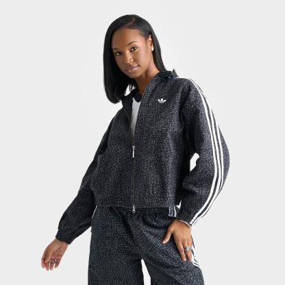Women's adidas Originals Allover Print Firebird Oversized Track Jacket - Black/Grey Six - view 1