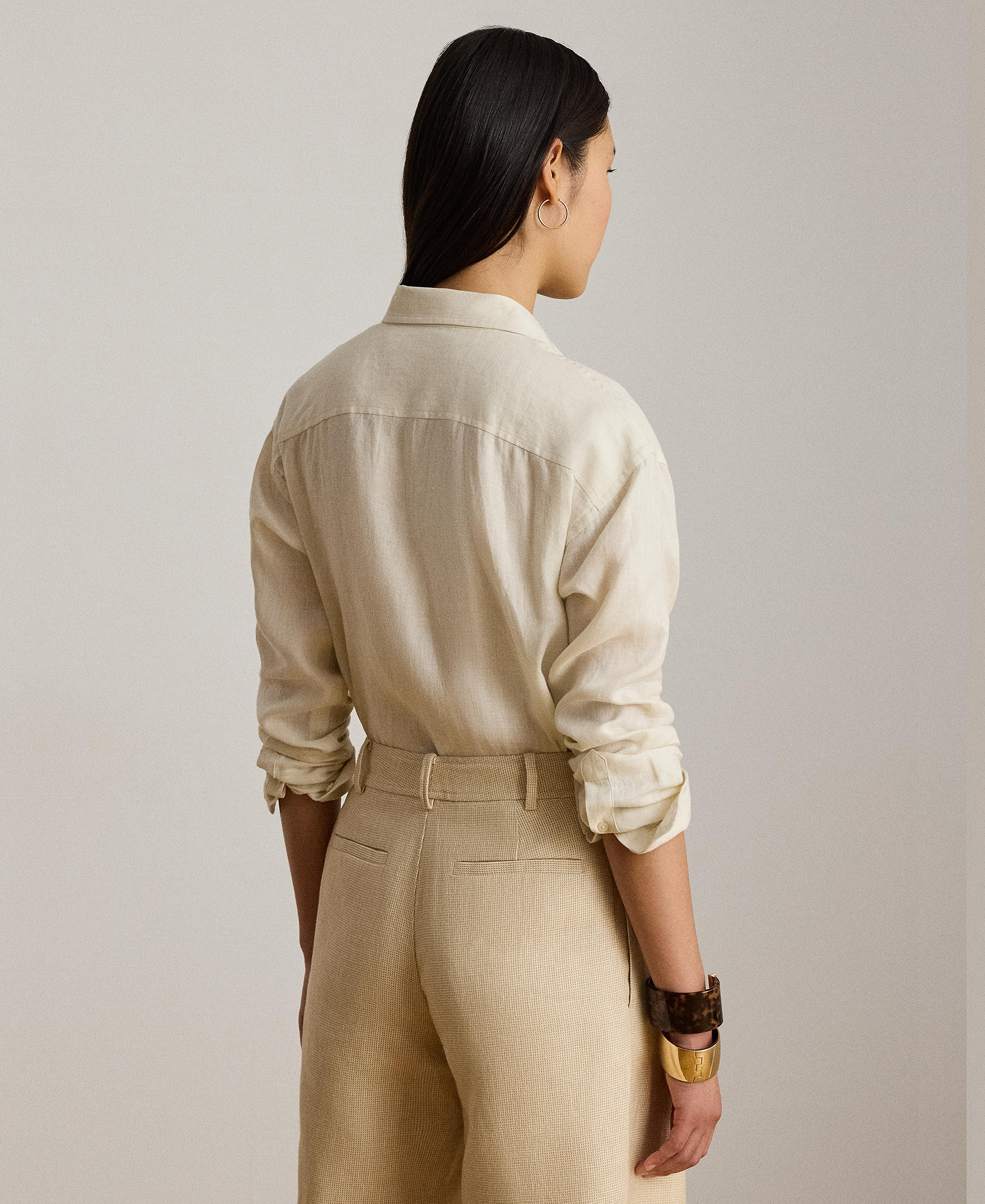 Lauren Ralph Lauren Women's Buttoned Placket Long-Sleeve Linen Shirt - Mascarpone Cream