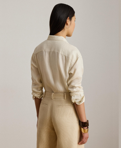 Lauren Ralph Lauren Women's Buttoned Placket Long-Sleeve Linen Shirt - Mascarpone Cream