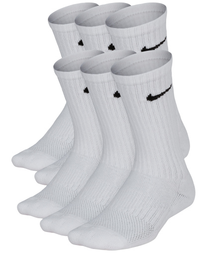 Nike Big Kids' Cushioned Crew Socks, 6 Pairs - White