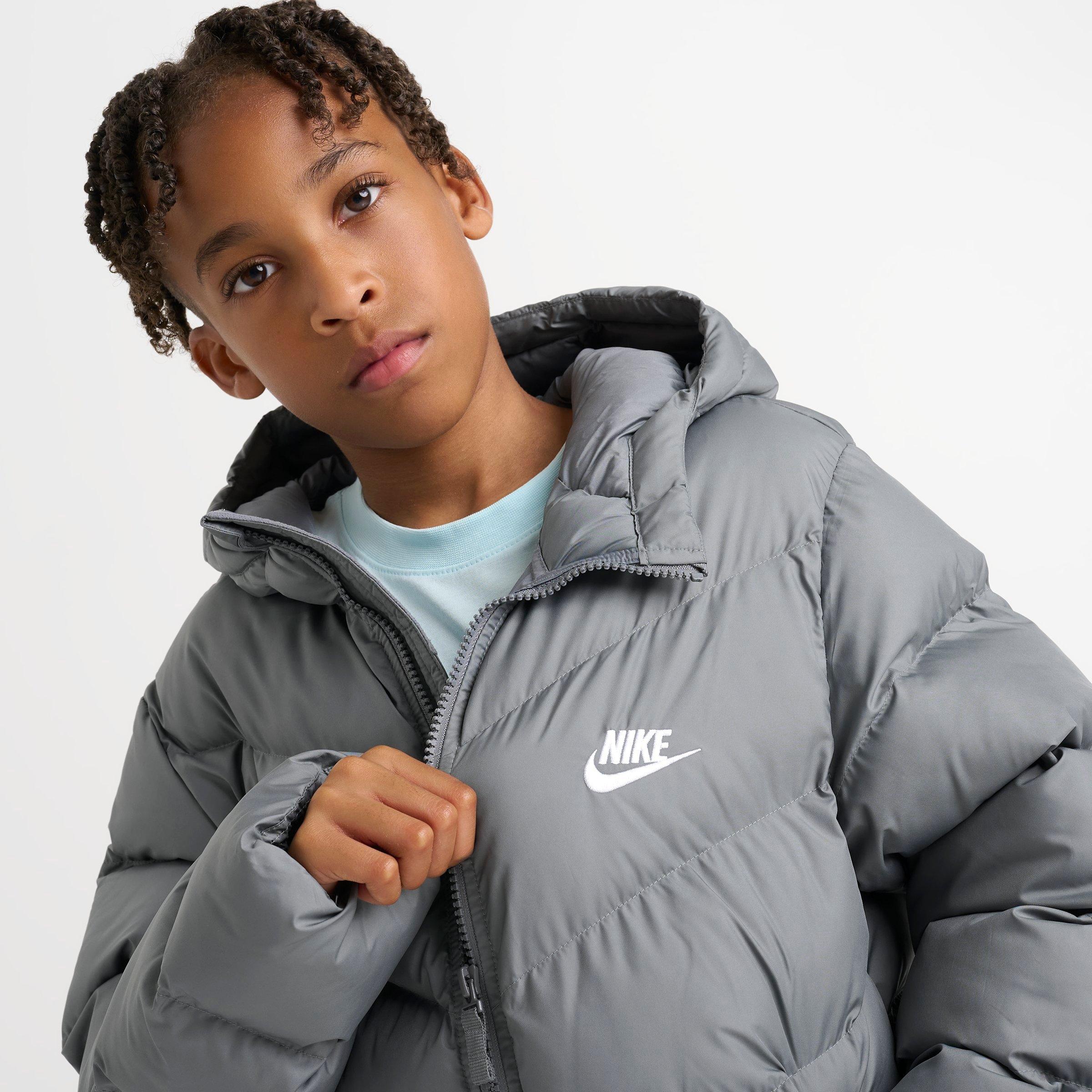 Big Kids' Nithtke Sportswear All Day Play Therma-FIT Loose-Fit Puffer Jacket - Smoke Grey/White