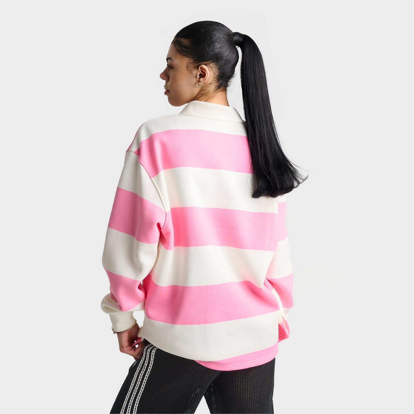 Women's adidas Originals Striped Long-Sleeve Collar Crewneck Sweatshirt - Semi Pink Glow - view 4