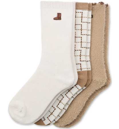 UGG® Women's Fuzzy Crew Socks, 3-Pair - Classic Boot / Plaid / Sand