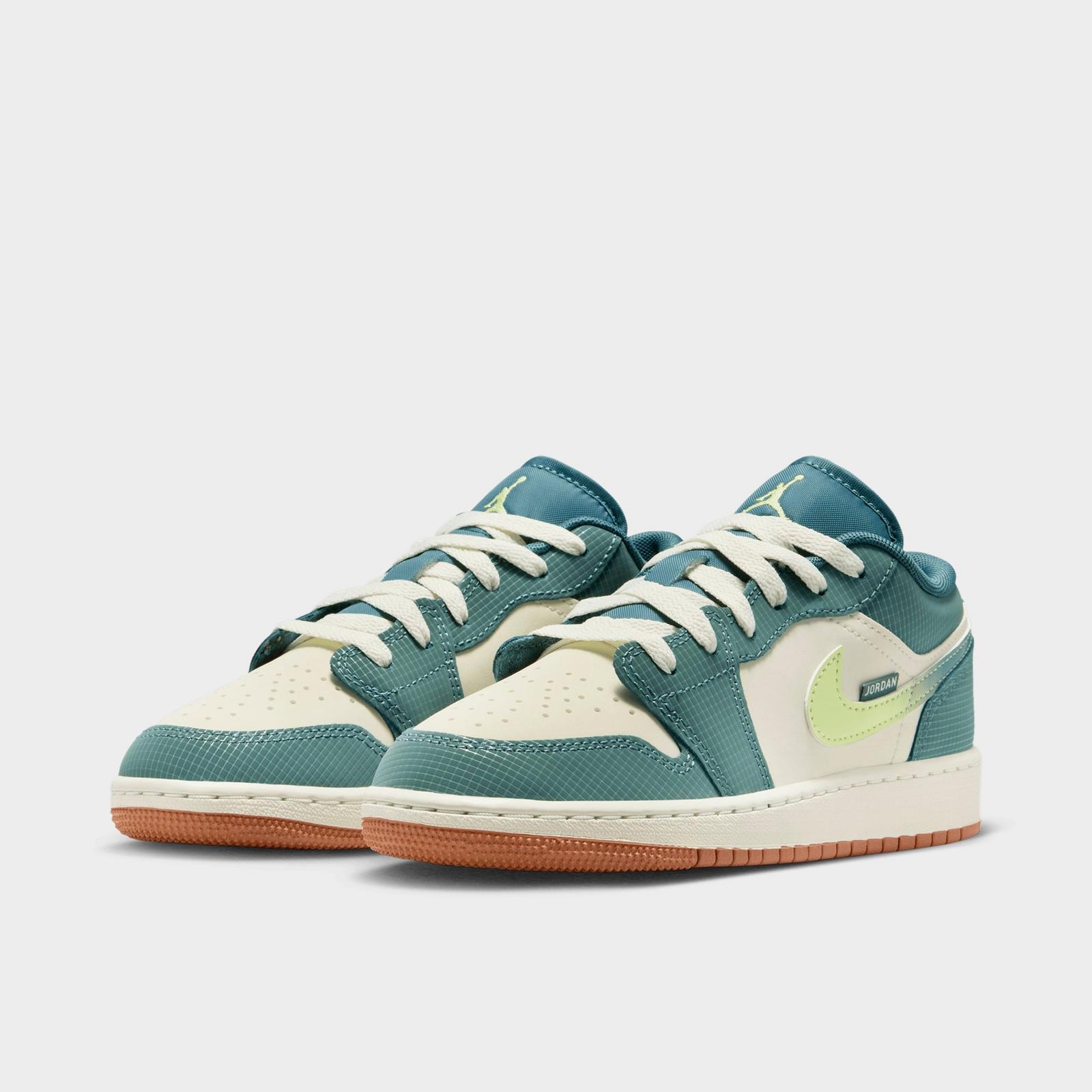 Big Kids' Air Jordan Retro 1 Low SE Casual Shoes - Sea Glass/Hasta/Gum Medium Brown/Light Lemon Twist - view 2