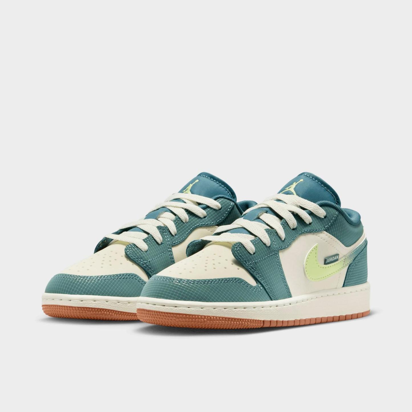Big Kids' Air Jordan Retro 1 Low SE Casual Shoes - Sea Glass/Hasta/Gum Medium Brown/Light Lemon Twist - view 2