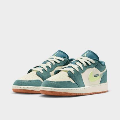 Big Kids' Air Jordan Retro 1 Low SE Casual Shoes - Sea Glass/Hasta/Gum Medium Brown/Light Lemon Twist - view 2