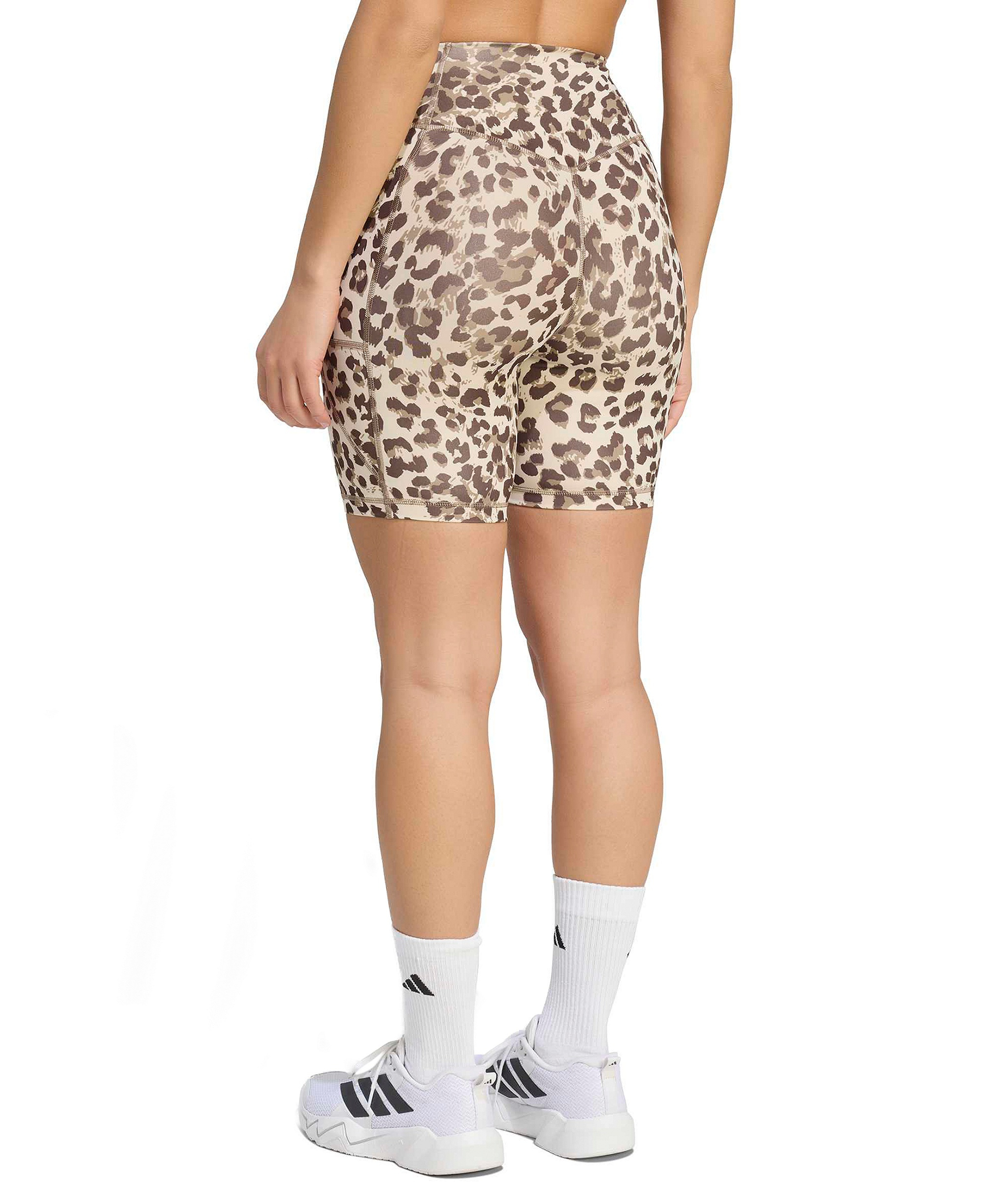 adidas Women's Optime Essentials Leopard Print Short Leggings - Crystal Linen/Khaki Six/Dark Brown